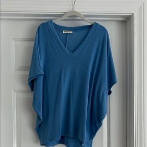 Charles Henry Deep Blue V-Neck Short Sleeve Top